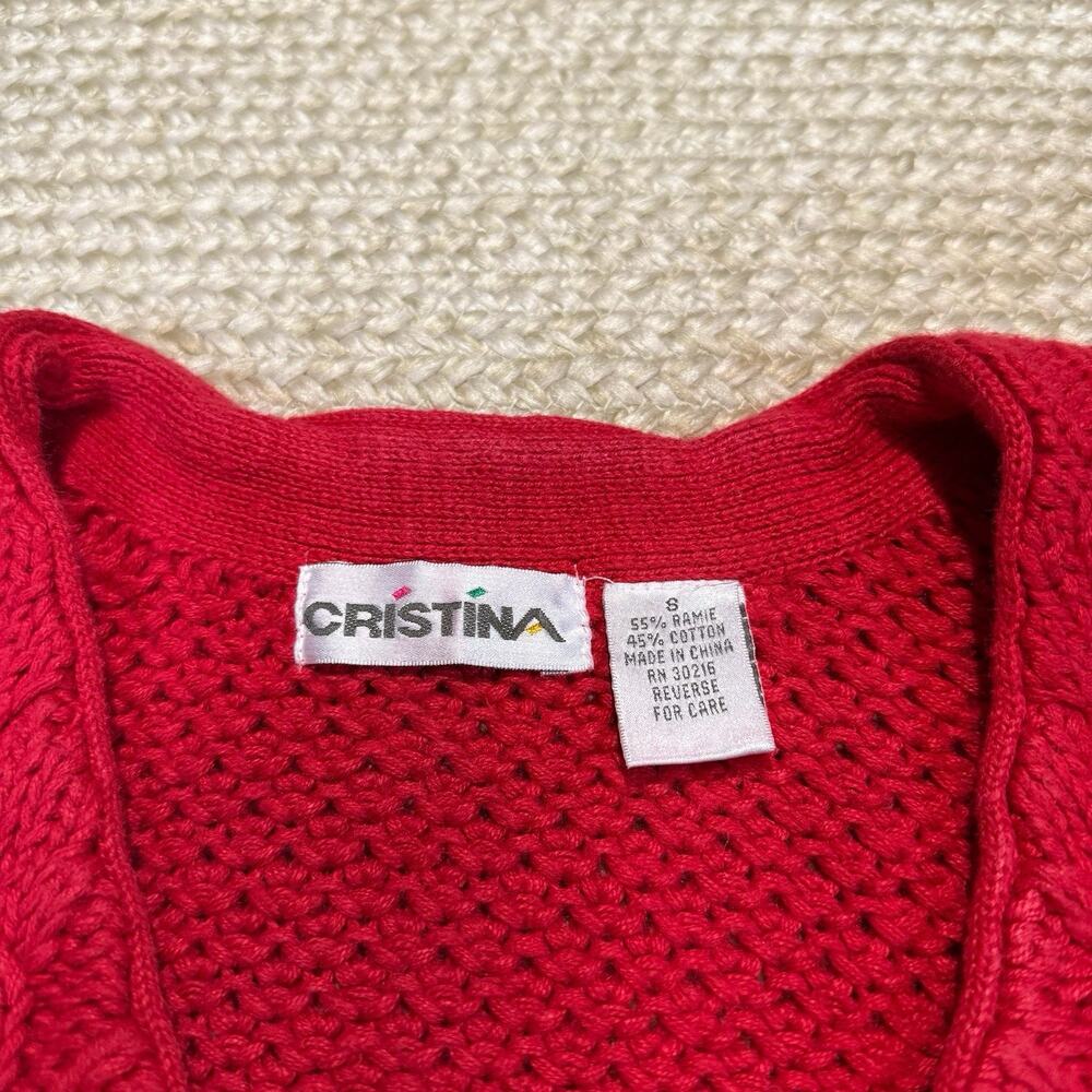 Vintage Cristina Red Cable Knit Cardigan Sweater Metal Buttons Size S Y2K - Picture 3 of 5